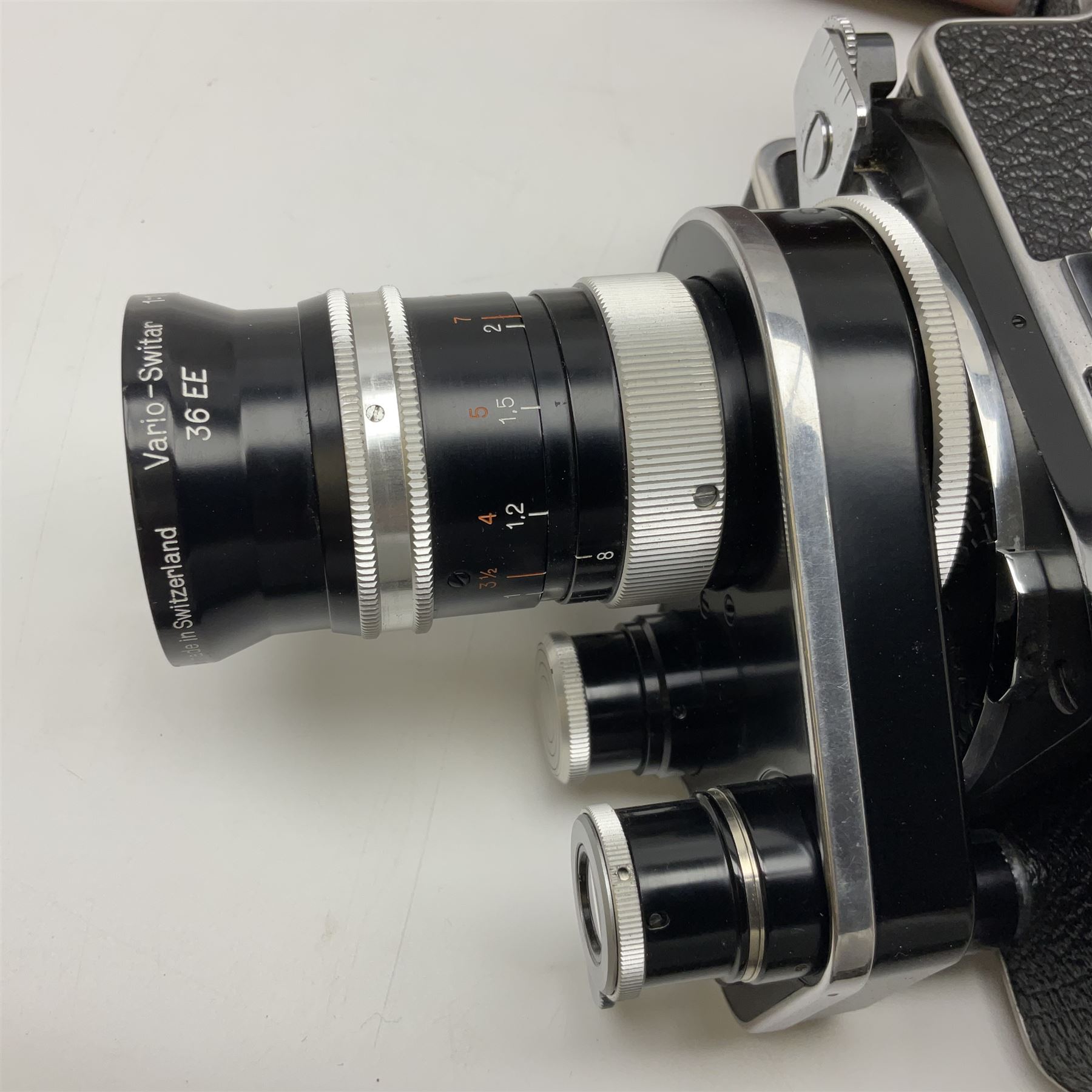 Paillard Bolex H8 RX cine camera body, serial no.195008, with 'Kern Paillard Vario Switar 36EE 1:1,9 f=8/36mm H8 RX' lens, serial no. 955497, in fitted leather carrying case  