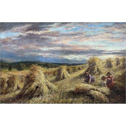 George Lucas (British fl.1863-1899): Children Playing among Corn Stooks, oil on canvas signed and dated 1867, 39cm x 60cm