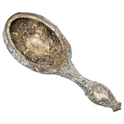 Two silver napkin rings, silver mirror frame and various silver spoons