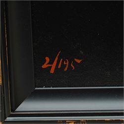 Fabian Perez (Argentina 1967-): 'Embrace II', limited edition hand-embellished giclee print on canvas signed and numbered 2/195, with certificate of authenticity verso 75cm x 50cm