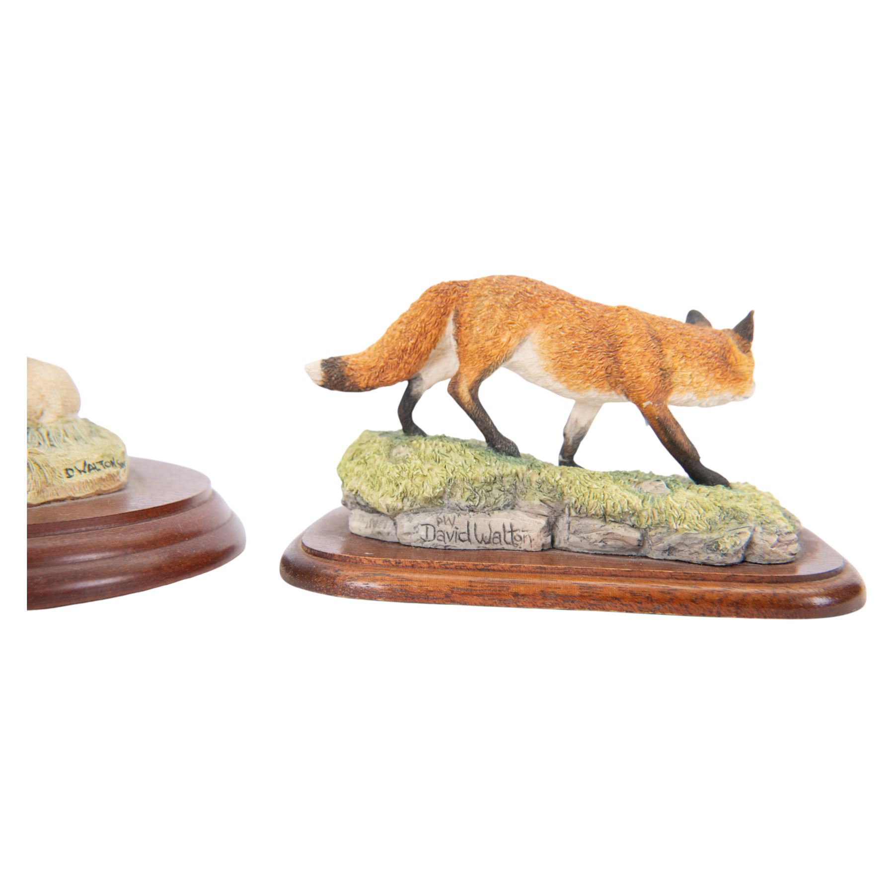 Seven Border Fine Arts animal figures, comprising Otter, Fox, Mummy's Boys, Wash Day, On The Farm, King of the Castle and Ewe & Lambs, all on wooden plinths