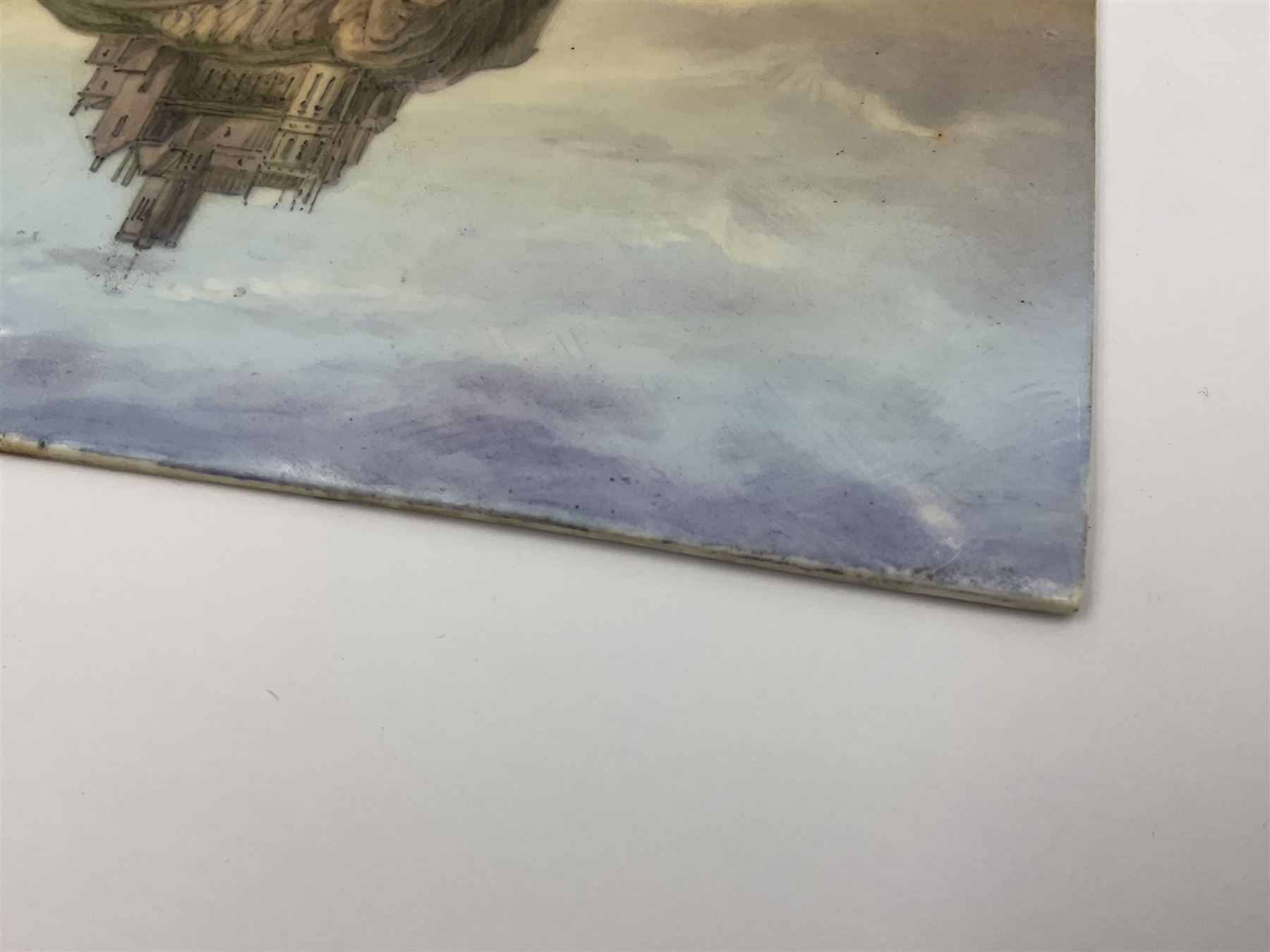 Richard Abbott: St Michael’s Mount, painted oil on porcelain plaque, with 'St Michaels Mount painted by R. Abbott', inscribed on reverse, H15cm, W19cm