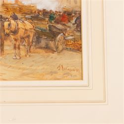 John Atkinson (Staithes Group 1863-1924): 'Unloading the Fleet' at North Shields, watercolour signed and dated '07, 22cm x 34cm