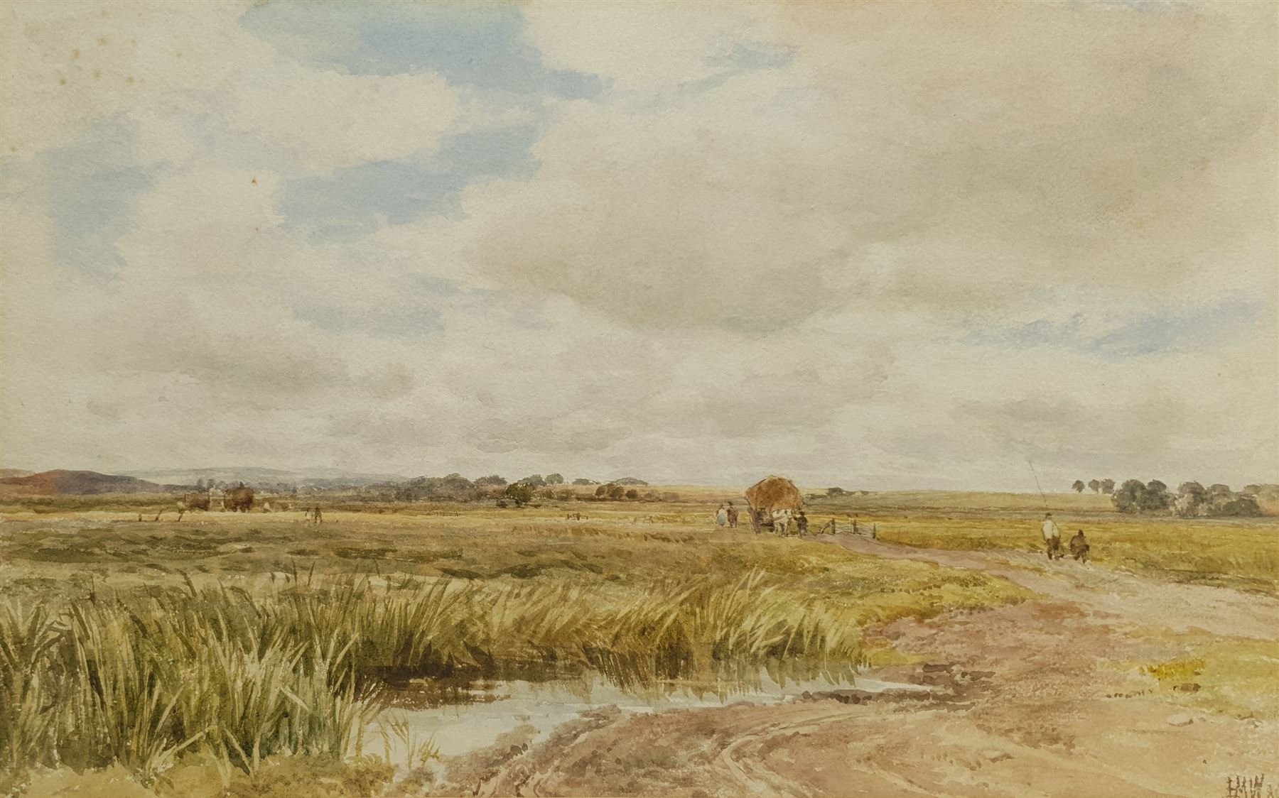 Edmund Morison Wimperis (British 1835-1900): Pulling the Hay Wagon on an Open Road, watercolour signed with initials and dated '88, 29cm x 46cm