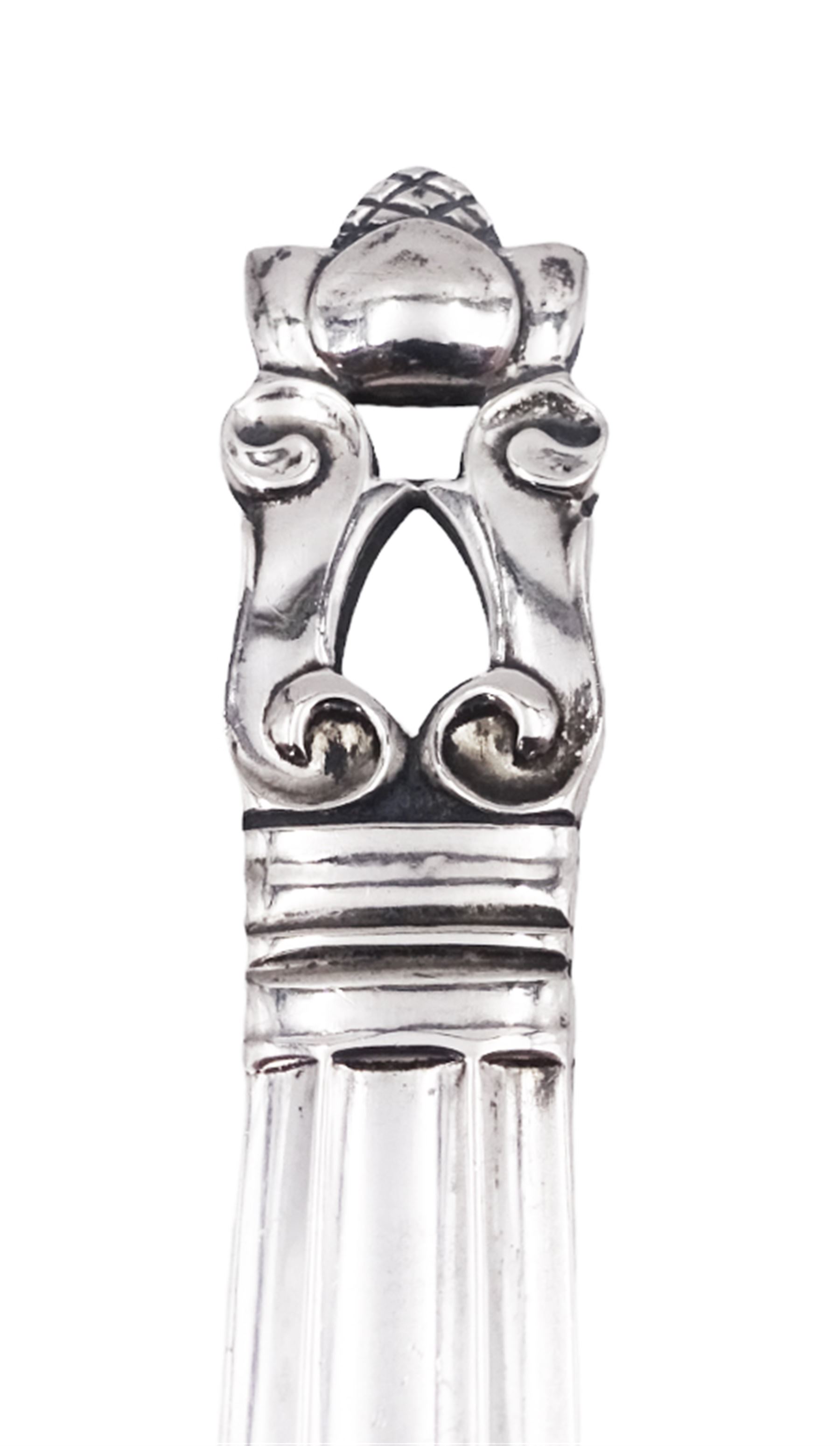 Danish silver Acorn pattern tea spoon by Georg Jensen, L17.4cm, impressed Sterling Denmark with marks for Georg Jensen to underside, approximate silver weight 1.4 ozt (43.4 grams)