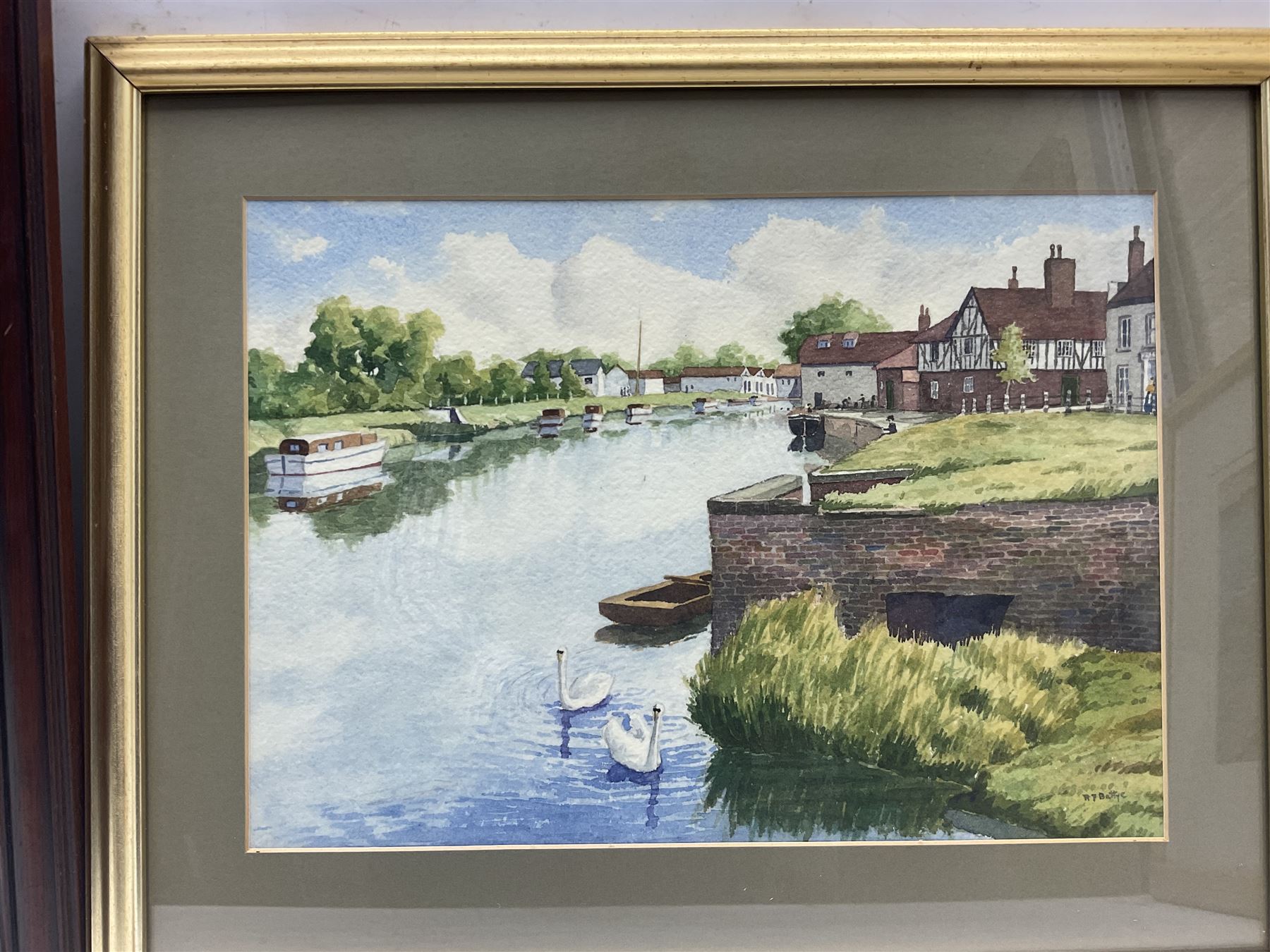 David Newbould (British 1938-2018): 'Ledston Hall from Newton Ings' Castleford, watercolour signed and dated 2000, titled verso 26cm x 43cm; R Battye (British 20th century): Swans on the Canal, watercolour signed watercolour signed 25cm x 35cm (2)