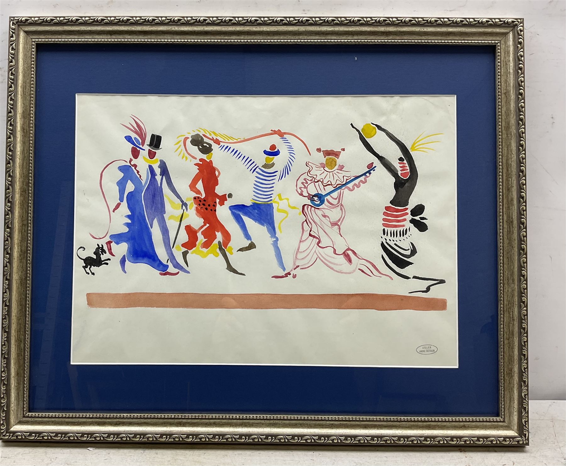 Andre Derain (French 1880-1954): Carnival Figures, watercolour signed with studio stamp 29cm x 41cm