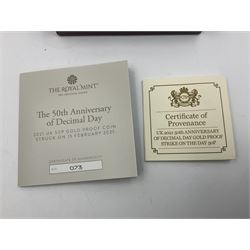The Royal Mint United Kingdom 2021 'The 50th Anniversary of Decimal Day' gold proof fifty pence coin, struck on 15th February 2021, cased with certificate