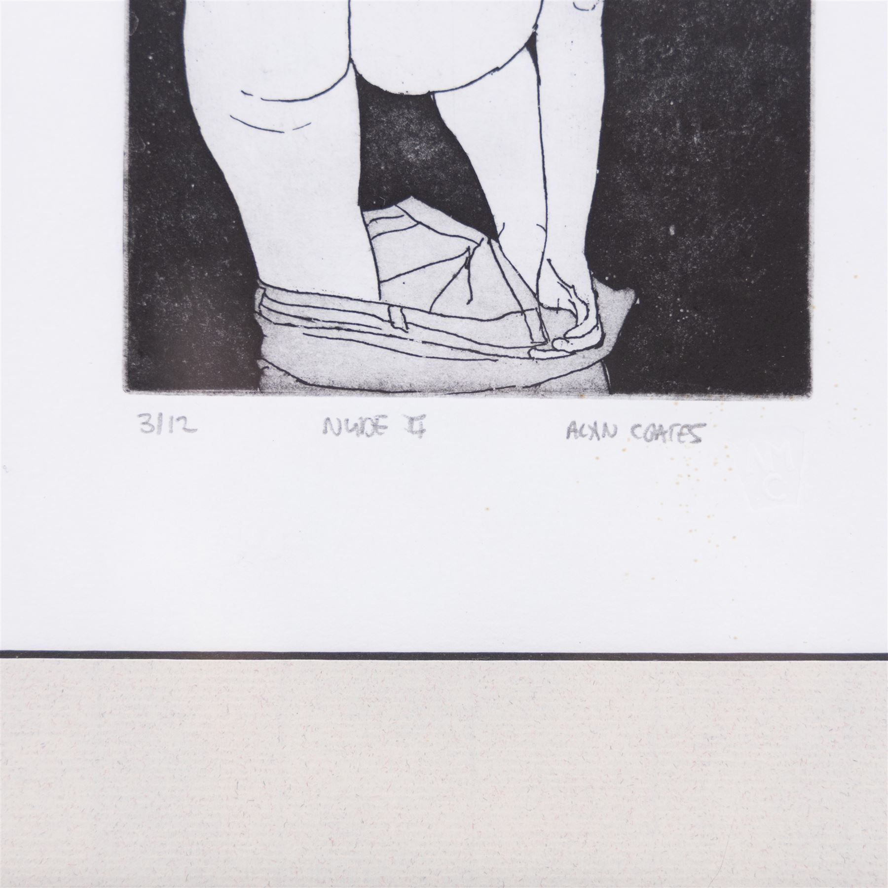 Alan Coates (British Contemporary): 'Nude 4', limited edition etching No.3/12 signed and titled 20cm x 14cm; Sarah J Venus (British Contemporary): Corsets, lino cut 21cm x 19cm; William 