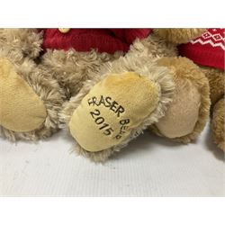 Eight annual Fraser Bears, by House of Fraser, dating between 2012 and 2019, tallest H35cm
