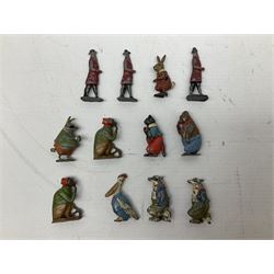 Collection of twenty-two Britains Cadbury's Cococubs play worn lead painted figures to include Mr Pie Porker, Mrs Pie Porker, Tiny Tusks, Captain Kangaroo, Granny Owl and others, Britains Snow White and Doc lead figures and other painted lead figures (30)