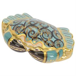 Three Royal Crown Derby paperweights, comprising Cromer Crab, Harbour Seal and Seahorse, all with gold stoppers and boxes