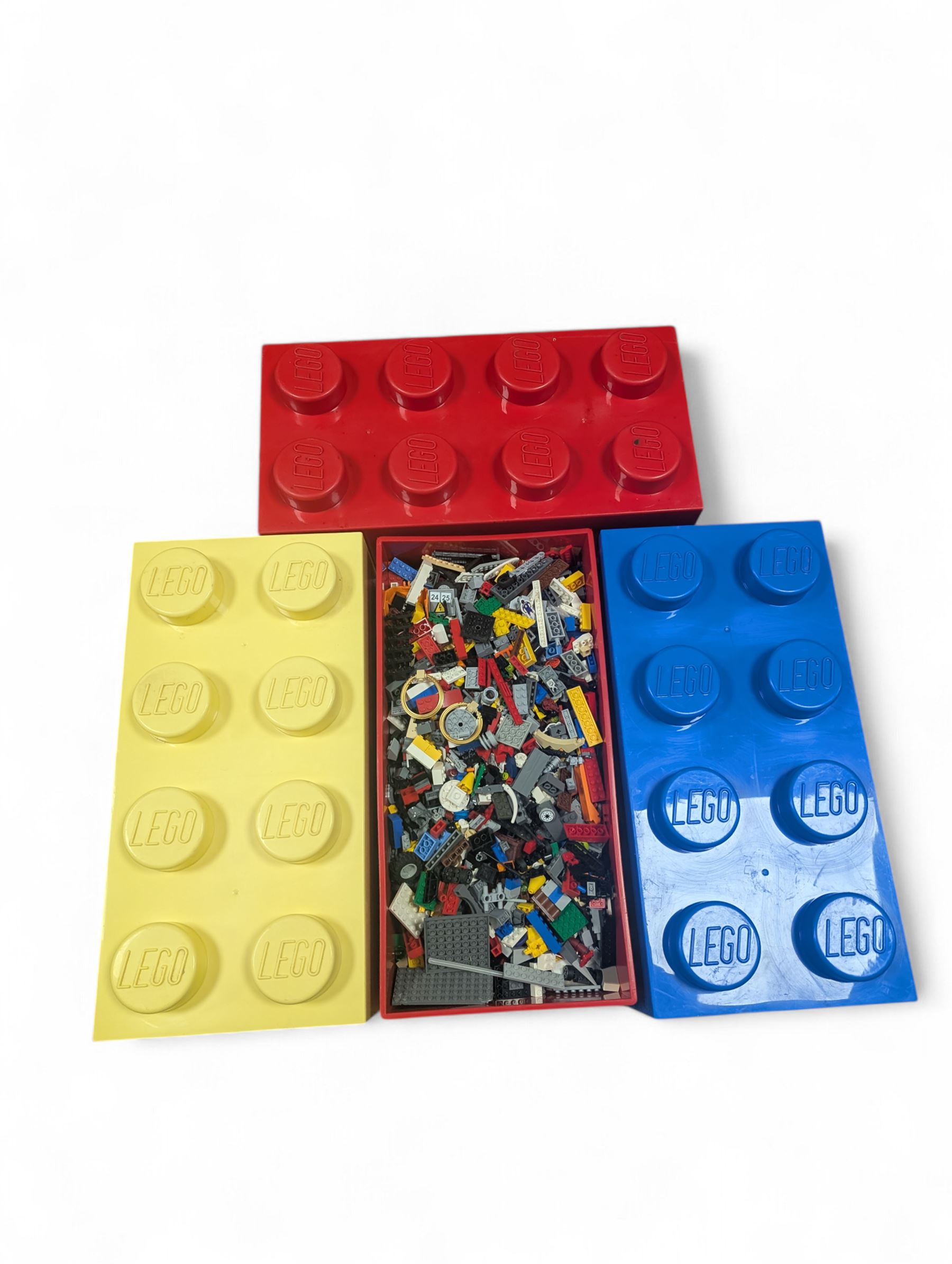 Collection of loose Lego, contained in three stackable Lego brick boxes