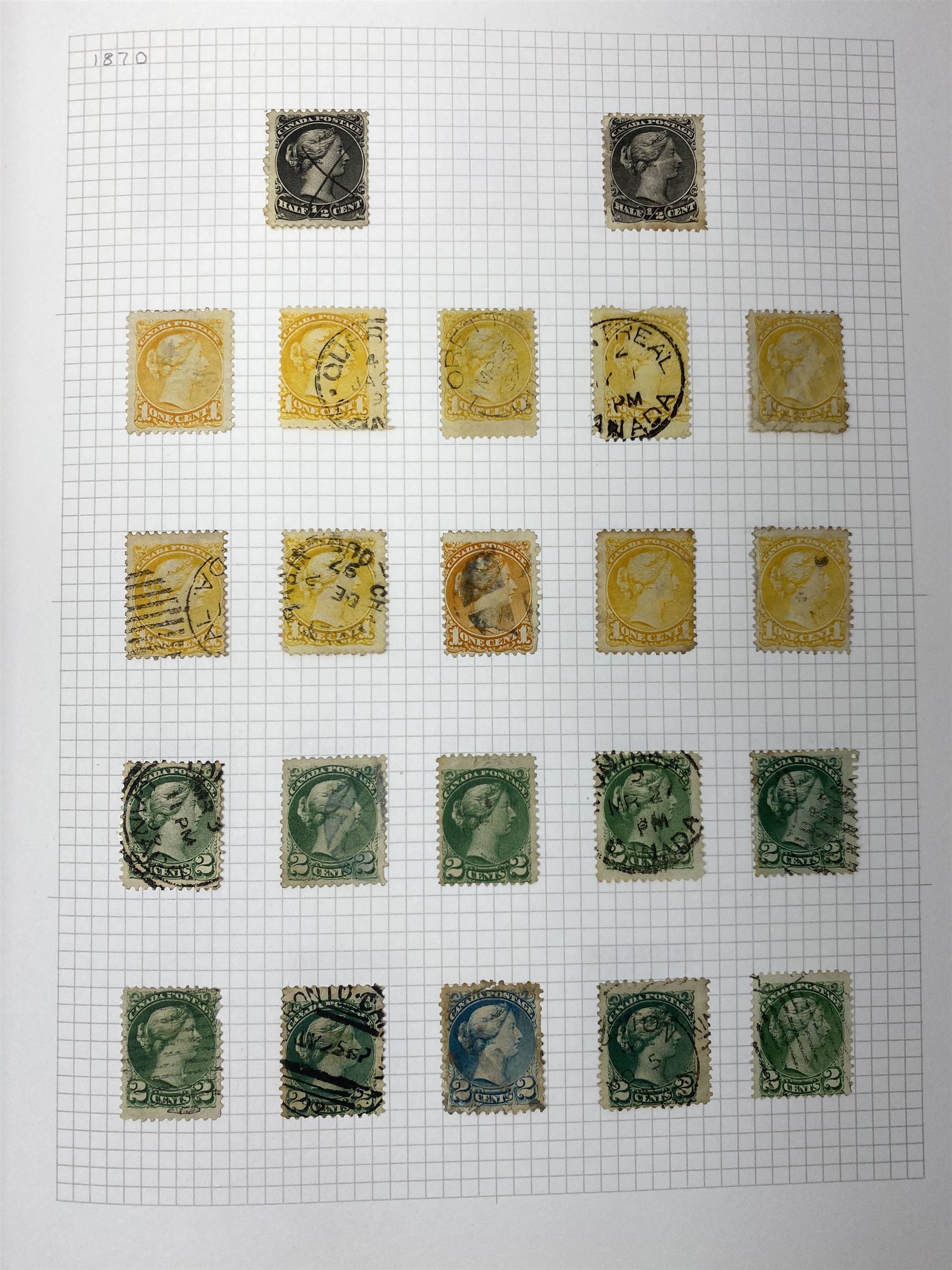 Canada Queen Victoria and later stamps, including 1852-57 six pence, ten pence etc, duplicates throughout showing variation, various King Edward VII issues, stamps on covers, Queen Elizabeth II unused blocks etc, housed in an album