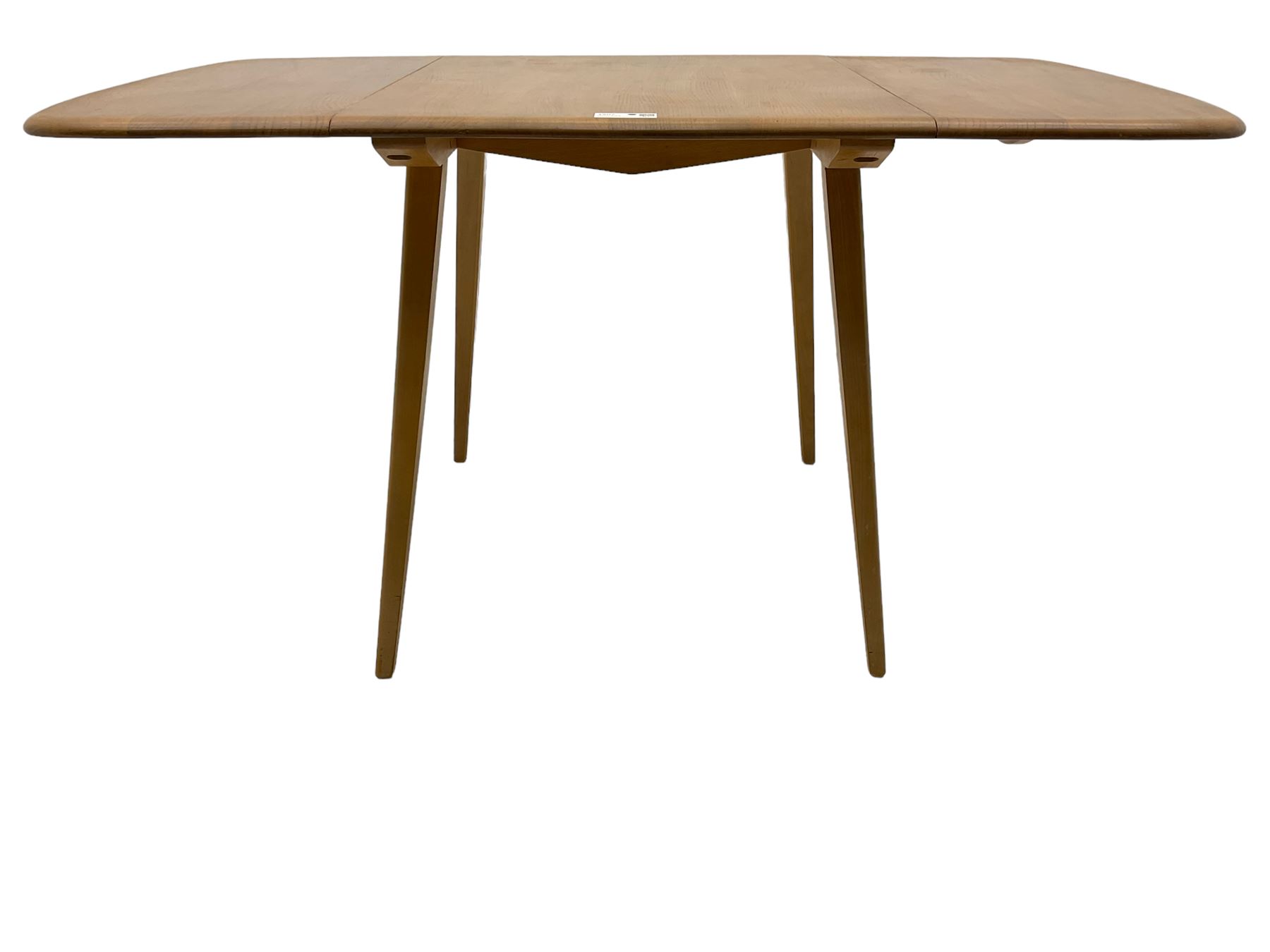 Ercol - elm and beech dining table, rectangular drop-leaf top on splayed square tapering supports 