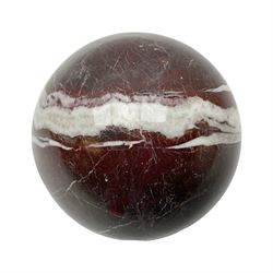 Red marble sphere, with white veins, D10cm