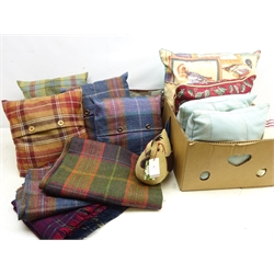  Four Tweed cushions and three throws, Dora Designs cockerel doorstop and other cushions (14)  