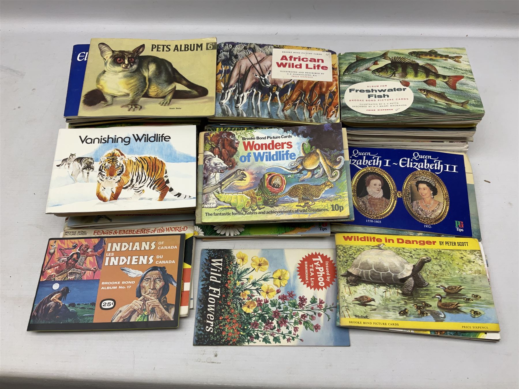 Over eighty trade card albums by Brooke Bond, Lyons, PG Tips, Hornimans, Ty-Phoo etc including some duplicates; and large quantity of loose trade cards