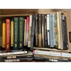 Large collection of books, relating to film, jazz etc, to include Benny Goodman and the Swing Era, On the Road with George Melly, The Life and Clowns of Mack Sennett, Bullets over Hollywood, in five boxes 