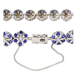 9ct white gold round cut sapphire and diamond cluster link bracelet, hallmarked