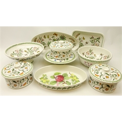  Collection of Portmeirion 'Botanic Garden' kitchen & tableware including set of three tureens, large footed fruit bowl, comport, oval dish, L49cm, mixing bowl, rectangular dish and a similar pattern oval dish (9)  