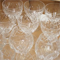 Quantity of Webb Corbett cut table glass including ten small tumblers, six claret glasses, brandy balloons etc and eight Royal Doulton champagne flutes