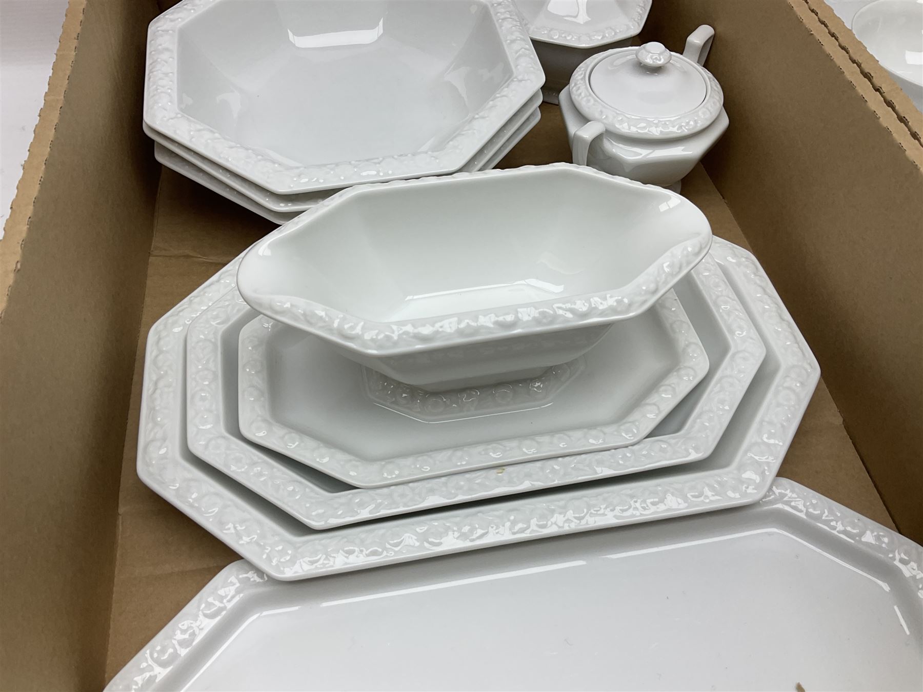 Rosenthal Classical Rose tea and dinner service for eight, including teapot, coffee pot, milk jug, covered sucrier, cups and saucers, dinner plates, serving dishes etc 