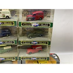 Twenty six boxed Corgi die-cast models, predominantly of Morris Minor vans, to include boxed limited edition Morris Minor van set, Morris Minor Saloon, Morris 100 Van with Bird's Custard livery, Royal Mail Morris Mini van etc
