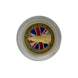 Queen Elizabeth II Tristan Da Cunha 2018 'Defending Britain's Skies for One Hundred Years' coloured gold quarter sovereign, housed in Hattons of London box