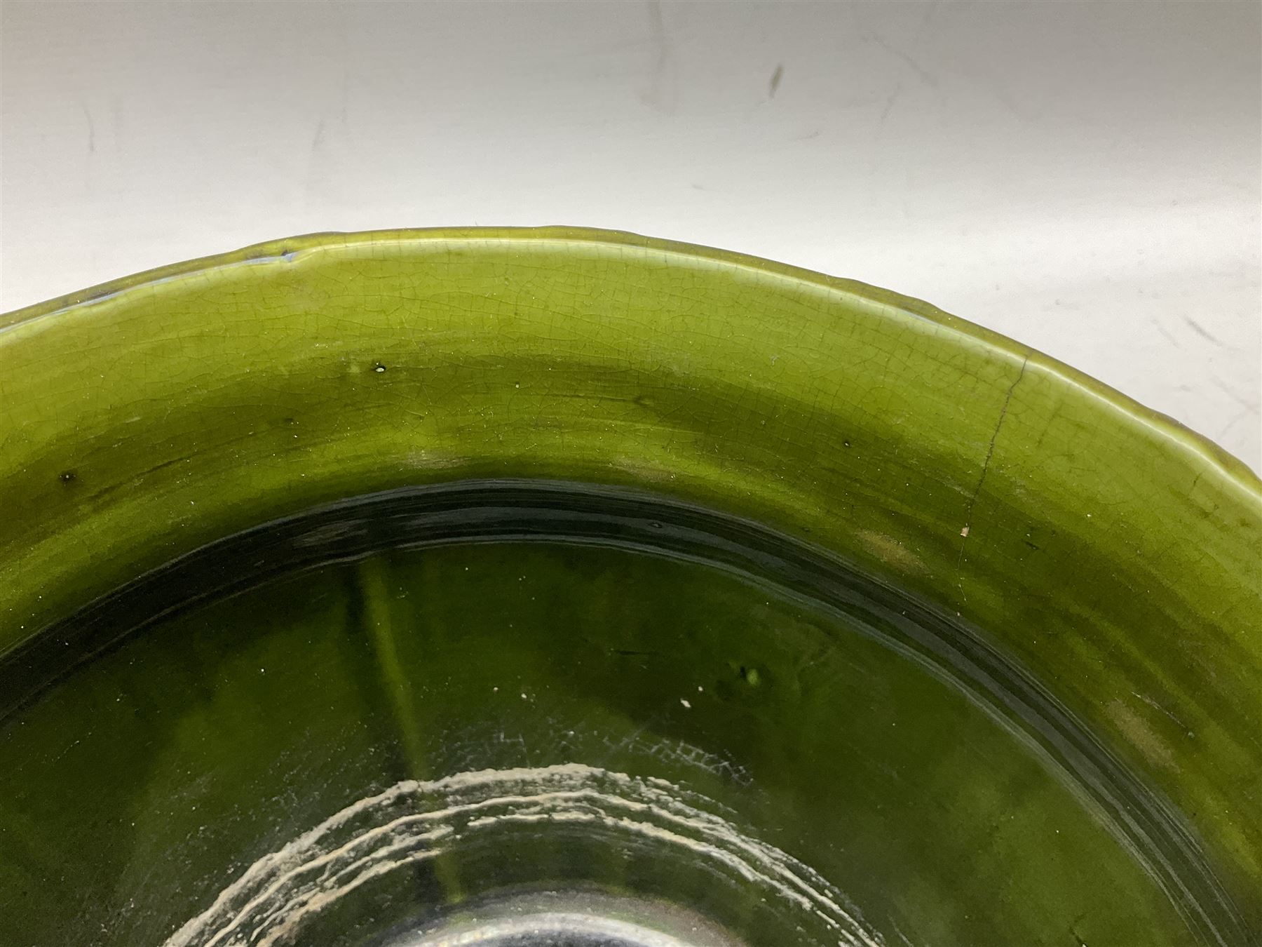 Three jardinières comprising West German Gerz example decorated in relief, Doulton Slaters example with frilled everted rim and a majolica example, and a further two Arthur Wood majolica jugs (5)