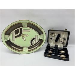 Royal Crown Staffordshire coffee set; Plant Tuscan China Art Deco style dish and cased set of silver plated bean end coffee spoons