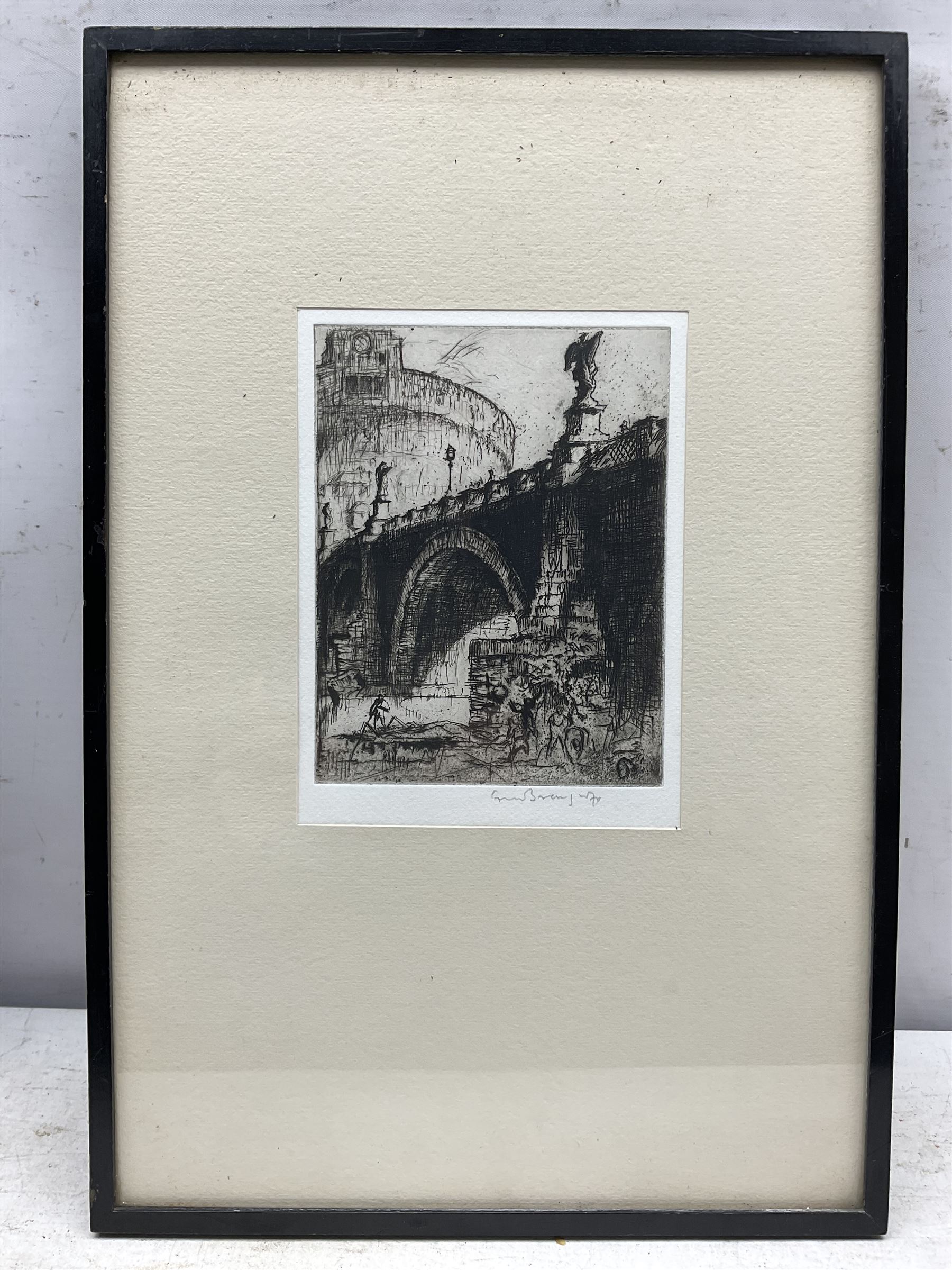 Sir Frank William Brangwyn RA RWS RBA (British 1867-1956): 'Ponte San Angelo - Rome', drypoint etching signed in pencil 20cm x 15cm