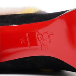 Christian Louboutin - pair of ‘Alexandra’ ankle boots, in black suede and multicoloured mink fur, with signature red lacquered soles, size 38, total boot height 23cm, unused with original box, dust bags and spare heel caps