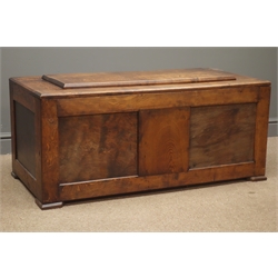  Early 20th century pine blanket chest, panelled front and sides, W114cm, H50cm, D57cm  