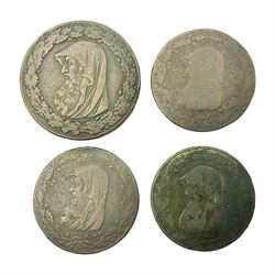 Four Georgian Anglesey tokens comprising 1787 Parys Mines Co. one penny, and three half penny tokens two dated 1788 and one 1791 