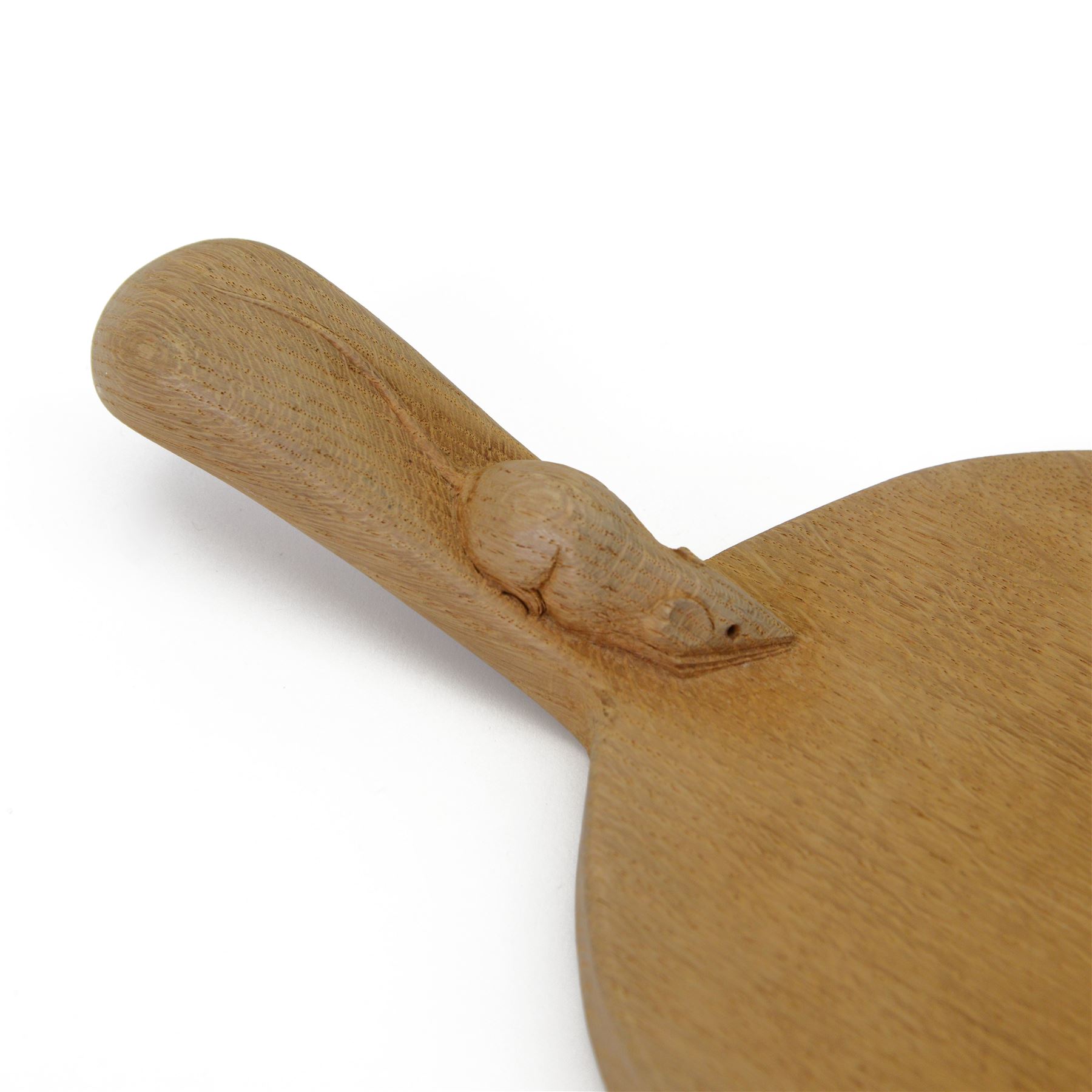 Mouseman - adzed oak cheeseboard, oval form with handle, carved with mouse signature, by the workshop of Robert Thompson, Kilburn
