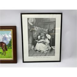 L Howe (British 20th century): Portrait of Racehorse and Jockey, watercolour signed; pair prints of Spotted Pigs and three further prints (6)