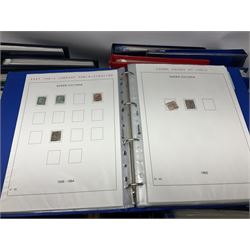Large collection of Malaysian and Malaysian States stamps, including Singapore, Straits Settlements, Labuan, Sarawak, Johore, Kedah, Kelantan and Malacca etc, various Indian stamps including feudatory states etc, housed in various ring binder folders, reference materials and various coins including pre decimal pennies, United Kingdom 1987 brilliant uncirculated coin collection etc, in three boxes