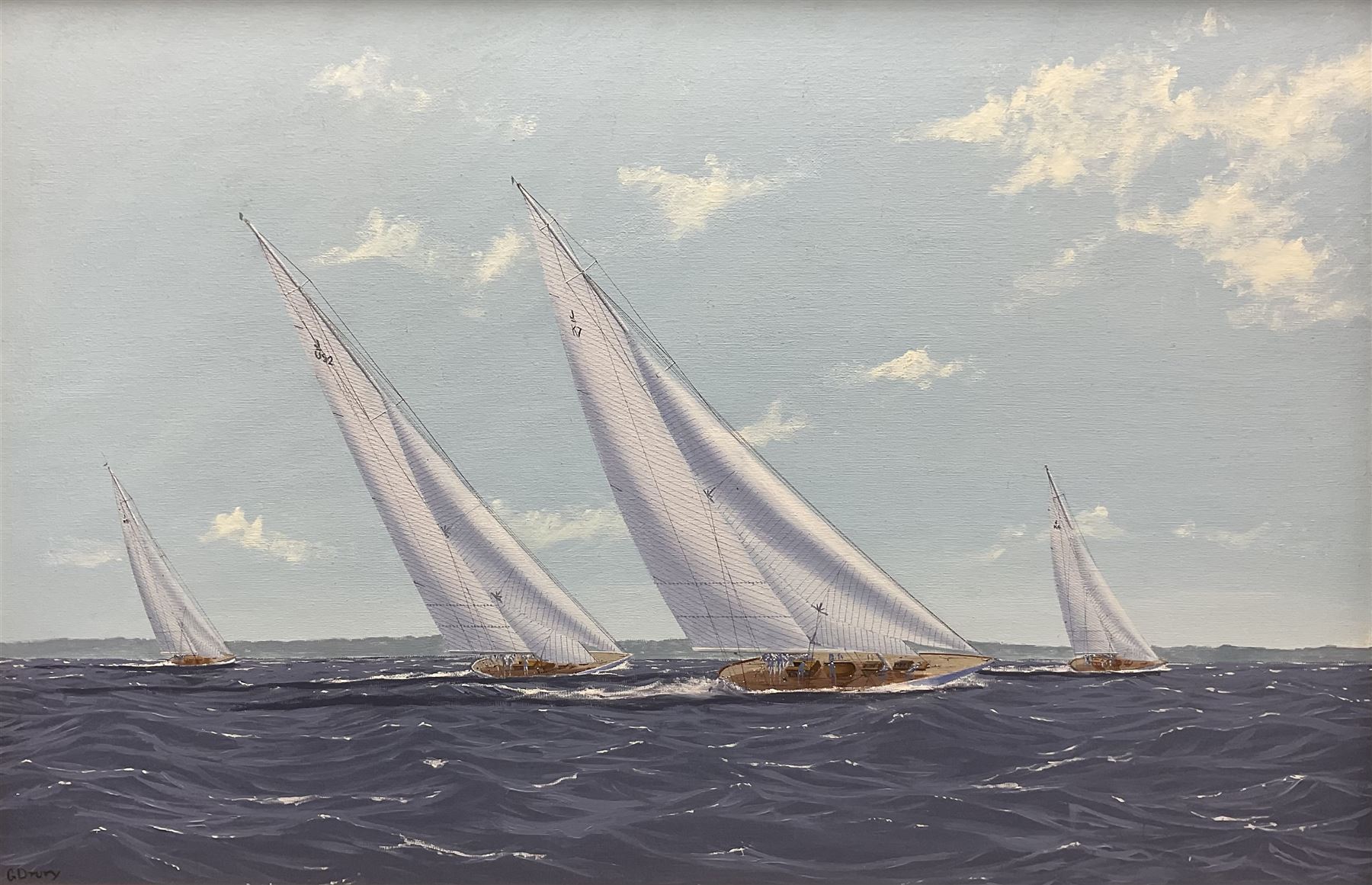 George Drury (British 1950-): 'The Big Class 1935', oil on board signed, titled verso 74cm x 49cm