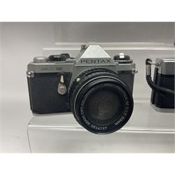 Olympus Pen-EE camera, serial no 415299, with Olympus D.Zuiko 1:3.5 f=2.8cm lens, together with four Olympus Trip 35 cameras, serial nos 4759245, 4257589, 1847727 and 5387611, each with Olympus D. Zuiko 1:28 f=40mm lenses