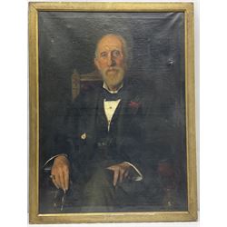Frederick (Fred) William Elwell RA (British 1870-1958): Portrait of a seated Gentleman, oil on canvas signed and dated 1891, 85cm x 63cm