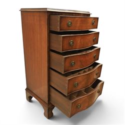 Reprodux - 20th century mahogany narrow serpentine chest, with six graduating drawers, later fitted with dividers, raised on bracket feet