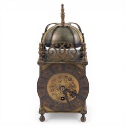 20th century brass lantern clock, the mechanism marked Empire, with key, H26cm