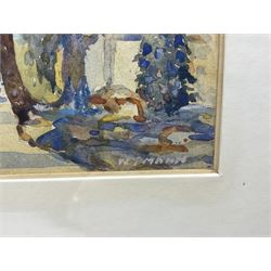 William J Mann (Scarborough early 20th century): 'The City Square Las Palmas' 'Gran Canaria' 'The Road to San Mateo' & 'Borganvillea Las Palmas' , set of four watercolours signed and one dated '32, 14cm x 22cm (4) 
Notes: Mann was a member of the Fylingdales Group of Artists and lived in Newby, Scarborough.