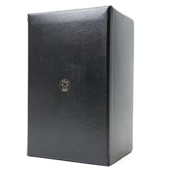 American-20th century Franklin Mint  8-day four-glass mantle clock, brass case with bevelled glass to the doors and sides, with reeded columns and Corinthian capitals to the corners, enamel dial with Roman numerals and five minute Arabic's, with steel moon hands and visible jewelled Brocot escapement, Dial inscribed L' Epee, Liberty Clock, Franklin Mint. No 0906 , with a twin file mercury pendulum and brass silhouette depiction of the Statue of Liberty to the rear of the case, twin train going barrel movement with rack striking.