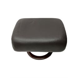 Ekornes Stressless - swivel reclining armchair with adjustable headrest, upholstered in cocoa brown leather, with matching footstool
