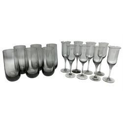 Frank Thrower for Wedgwood drinking glasses in the midnight colour way, comprising seven Portia goblets, eight champagne flutes and six tumblers, some with original boxes (14)