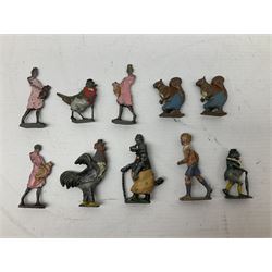 Collection of twenty-two Britains Cadbury's Cococubs play worn lead painted figures to include Mr Pie Porker, Mrs Pie Porker, Tiny Tusks, Captain Kangaroo, Granny Owl and others, Britains Snow White and Doc lead figures and other painted lead figures (30)