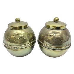 Pair of brass 1924 commemorative tea caddies, of ovoid form the waist embossed with 'British Empire Exhibition 1924' 'Lipton's Souvenir Tea Caddy', H18cm