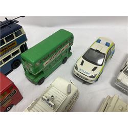 Corgi/Dinky - twenty-four unboxed and playworn die-cast models, predominantly emergency vehicles and buses; including Autocar Isobloc, Superior Criterion Ambulance, Ford Transit Police Vans, Chevrolet Impalas, Minissima, Ausin Mini Police van etc (24)